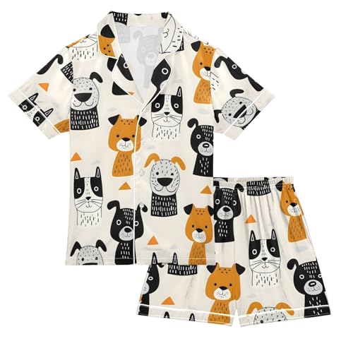 ALAZA Funny Cute Pug Dog Pajamas Satin Pajama Set Short Sleeve Button Down Sleepwear