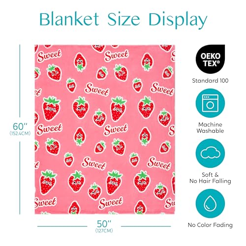 Joiedomi Glow in The Dark Blanket Strawberry Gift for Girls Age 2 3 4 5 6 7 8 9 10 11 12 Year Old Girl Gifts, Soft Cozy Flannel Kids Throw Blanket, Birthday Bedroom Decor 50"×60"