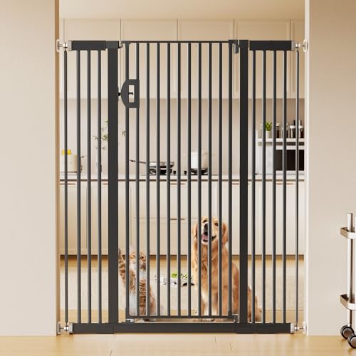 Fldofaves 57 Extra Cat Gate Fits 29.5-43 Wide Openings Pressure Mounted Auto Close Tall Dog Gate with Ultra Narrow Bar Spacing No Drill Dog Gate for Doorways Stairs Hallways