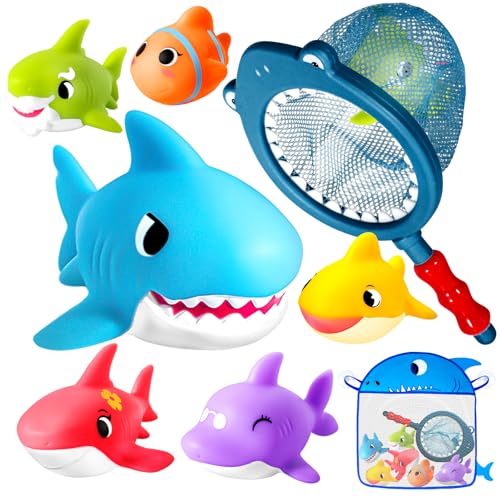 No Hole Bath Toys for Kids - Shark Bath Toys Set with Bath Net & Storage - Floating Toys for Water Pool Shower