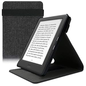 kwmobile Hoesje compatibel met Kobo Glo HD/Touch 2.0 – Met polsriem en standaard – e-Reader beschermhoes in donkergrijs