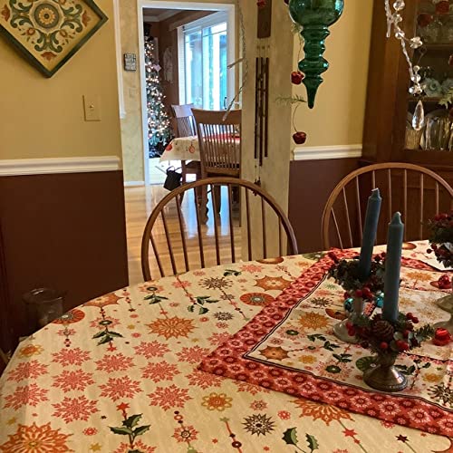 Adonisusa Decorative Christmas Small Square Tablecloth Table Topper With Santa, Red Bows, Hollies And Poinsettias-Red, Gold And Green. Size: 30" Inch Square (Celebrations With Ornaments) #TOP5