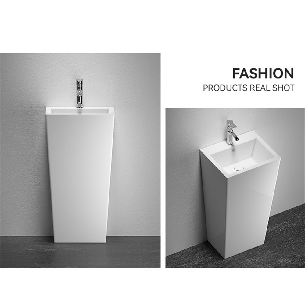 Fregadero de pedestal moderno de una pieza con grifo plateado y kit de desagüe circular de porcelana blanca para baño, lavabo de pedestal
