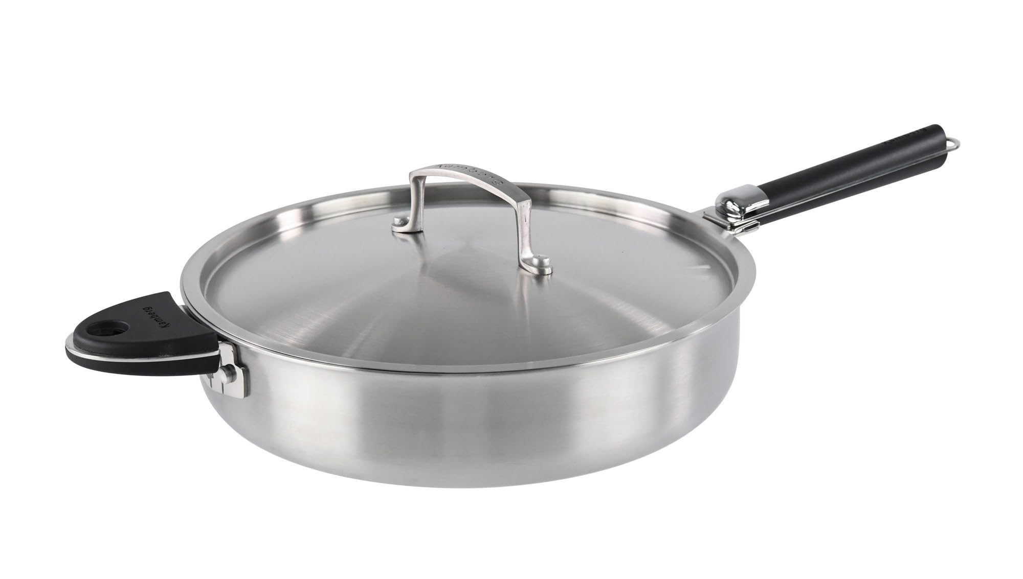 KAMBERG Wok 24 Cm Van Roestvrij Staal 18/10 Triply PFAS Vrij Inclusief Deksel Voor Alle Warmtebronnen Inductie En Oven 0008280 Grijs 1517462173