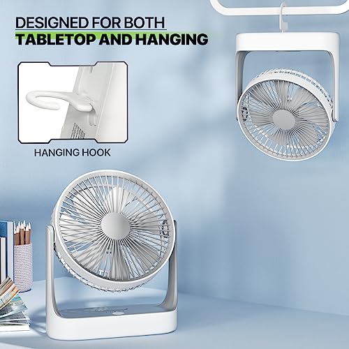 Magshion 7" USB Desk Fan, 3-in 1 4000mAh Rechargeable Battery Table Fan with Night Light, 180° Tilt Angle Small Portable Fan for Bedroom, Office and Kitchen
