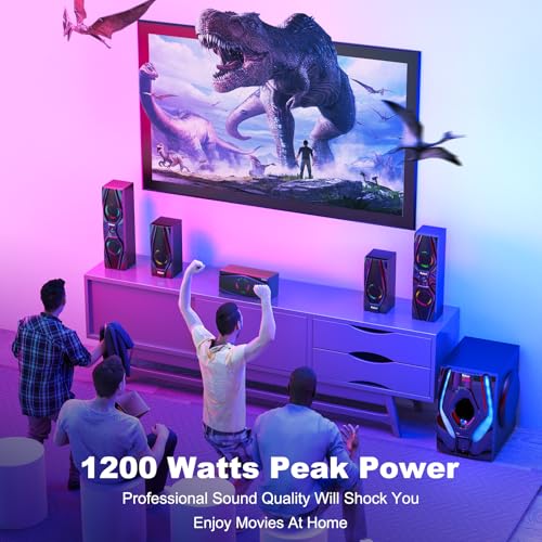 Bobtot Home Theater Systems Surround Sound Speakers - 1200 Watts 10 inch Subwoofer 5.1/2.1 Channel Audio Stereo System with ARC Optical Bluetooth Input for 4K TV Ultra HD AV DVD FM Radio USB - Image 4