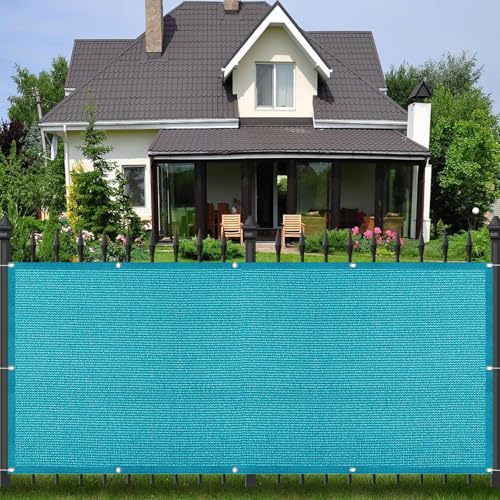 Sonnensegel inkl Befestigungsseile 90 x 380 cm Hdpe Gewebe Schattiernetz Garten Uv-Schutz 98% Reißfest Ohne Bohren inkl Befestigungsseile für Carport Pflanze Pergola Zaun Außen, Himmelblau