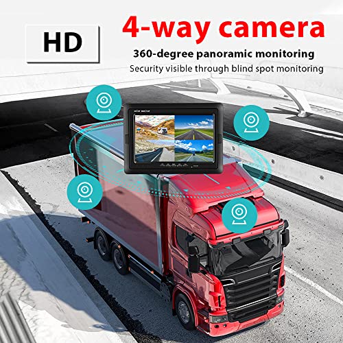 Hikity 7 Inch Vehicle Backup Camera Monitor only, Quad Split HD LCD Display Screen, Car Monitor for SUV Van RV Truck, V1/V2/V3/V4 Video Input, 9V/36V + Headrest Mounting Bracket & Dash Stand