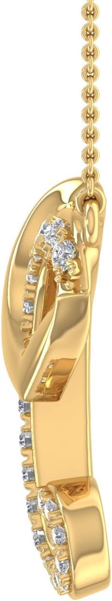 FINEROCK Diamond Initial Letter Pendant Necklace in 10K Yellow Gold (with Silver Chain)
