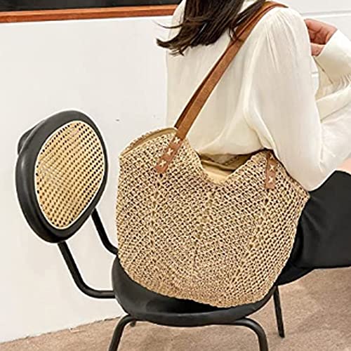 Bolsa de vime casual cor bege bolsa de palha bolsa de vime bolsa de praia de palha bolsa de ombro te