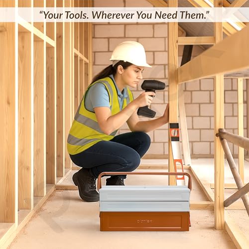 Image of Plantex Tool Box Empty /18 inch Metal Tool Organizer 5- Compartments Metal Tool Boxs /Empty Tool Boxs /Tools Organizer Box - (Brown & Ivory)