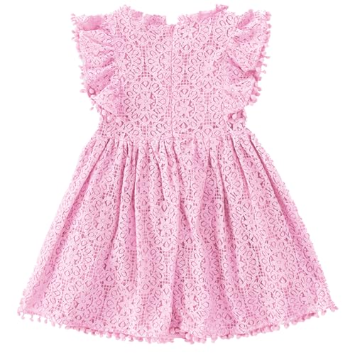 Image of BGFKS Baby Girl Tutu Dress Elegant Lace Pom Pom Flutter Sleeve with Flower Headband Set