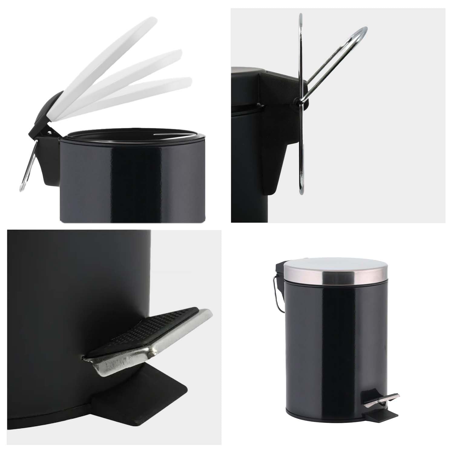 Avilia Cestino per Spazzatura a Pedale - Pattumiera con Inserto Rimovibile, Antiodore, Ideale per Bagno, Cucina o Ufficio, in Acciaio Inox Nero, 3L, Ø 17x25cm