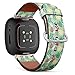 CJBROES Replacement Leather Watch Band, Compatible with Fitbit Versa 3 and Fitbit Sense of Wristband Bracelet Accessory - Tropical Leaves