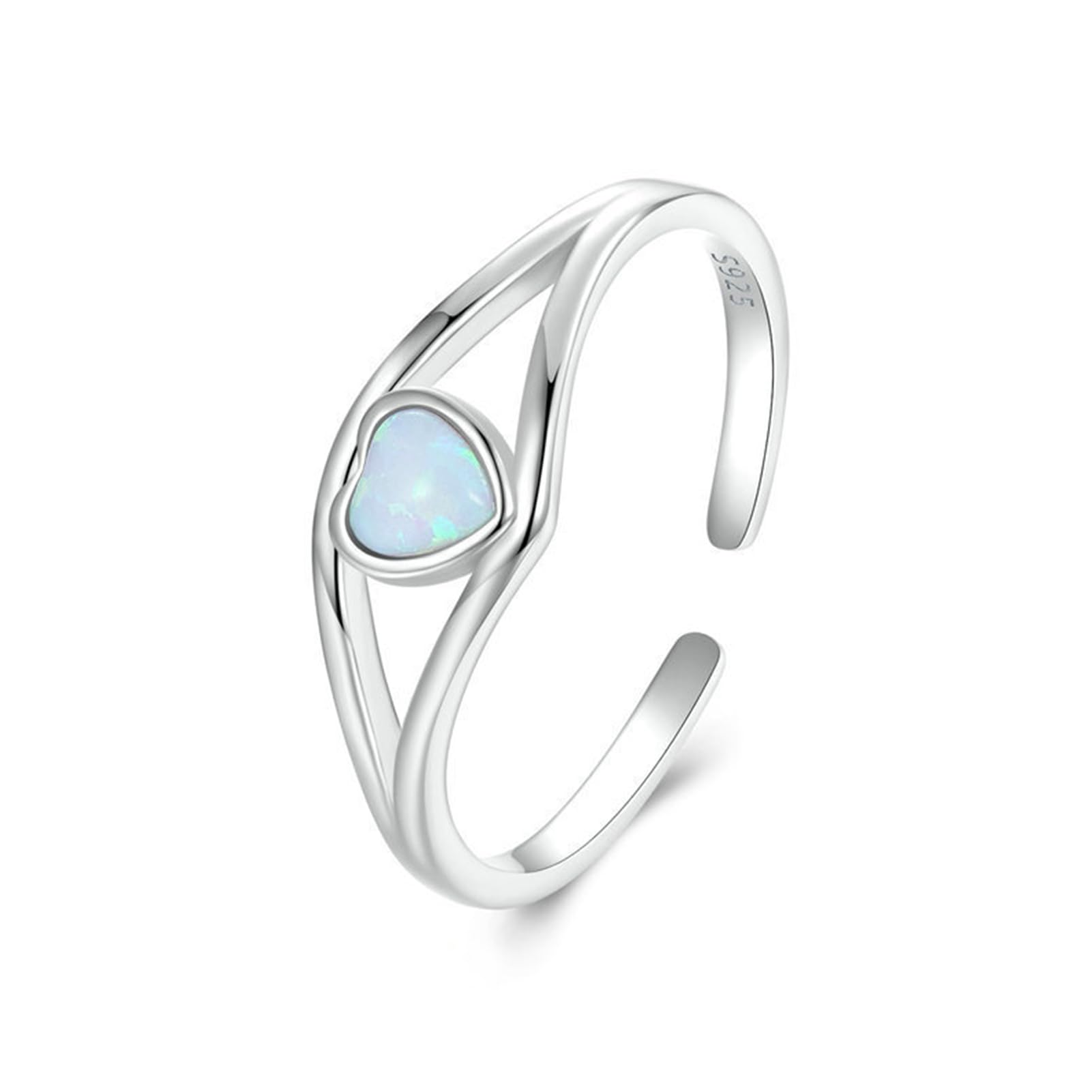 Bague en argent réglable femme cœur alliances fiançailles