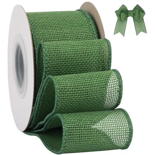 Tekdeere Burlap Ribbon 2 Inch x 10 Yard, Emerald Green