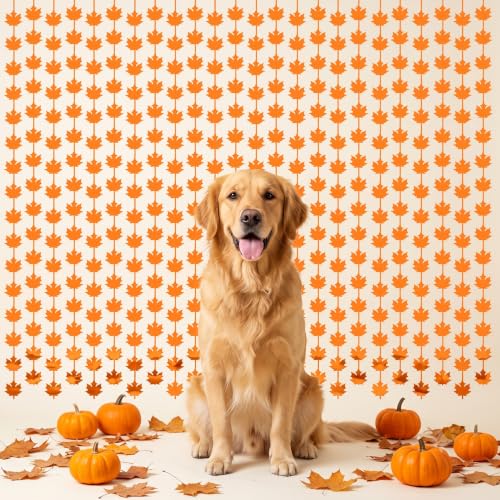 Image of TONIFUL 2Pcs Orange Maple Leaf Metallic Tinsel Foil Fringe Curtain Streamer
