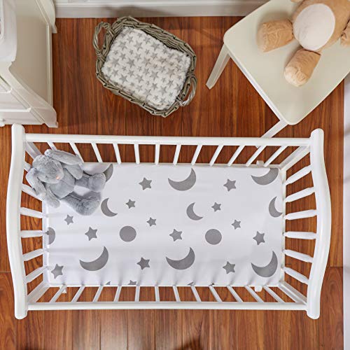 2 Pack Cradle Sheet Set, 100% Cotton Jersey Knit, Breathable Baby Sheet, Fits Cradle Pad/Mattress - Ultra Soft - Gray/White Chevron & Moon Stars Patterns #TOP3