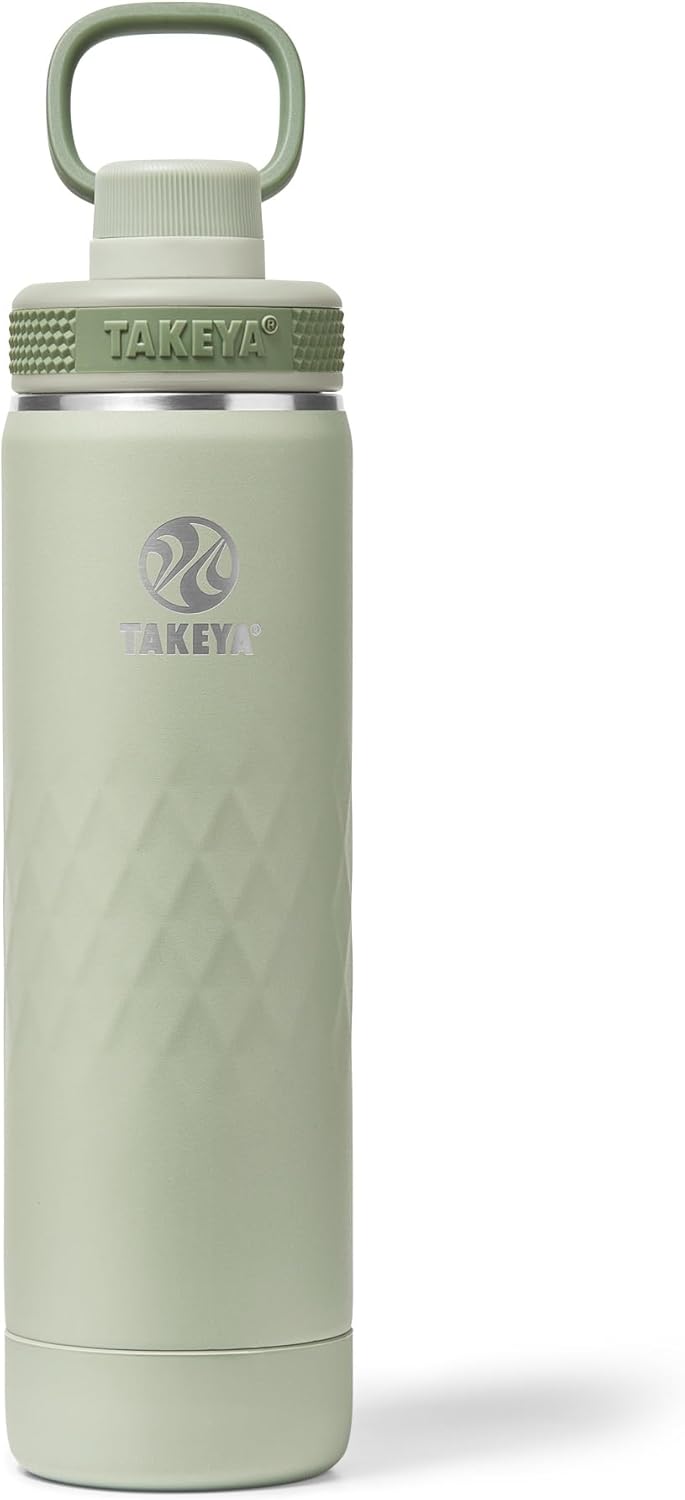 Takeya Sport 22 oz Triple-Insulated Stainless Steel Water Bottle, Spout Lid – Leakproof, Sweatproof, BPA-Free, Keeps Drinks Cold 36 Hrs, Hot 14 Hrs – Eucalyptus