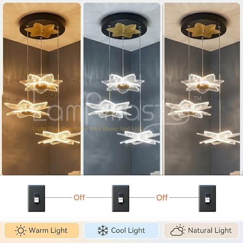 Image of Lamp master 3 Zyra Wave LED Pendant Light | Modern Acrylic Hanging Chandelier with Antique Gold Finish | 3 Color Modes Ceiling Light for Living Room, Bedroom, Dining Room, Cafe | 1 Year Warranty
