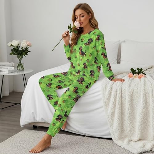 Image of Women's 2 Piece Printed Pajama Set Long Sleeve Sleepwear Set with Long Pants Casual Lounge Sets with Pocket