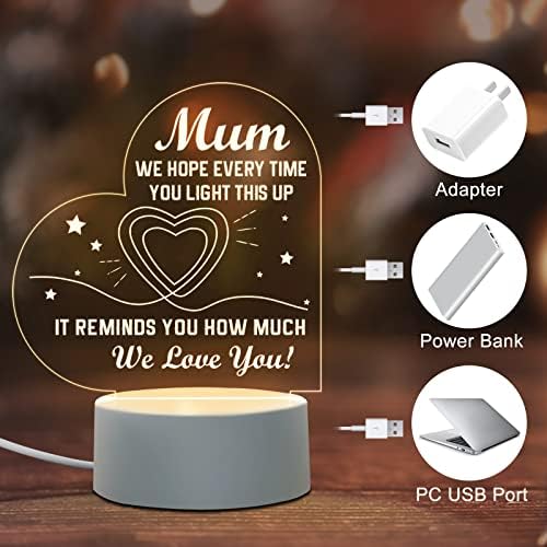 Mum Birthday Gifts from Daughter Son - Christmas Gifts for Mum, Mum Gifts for Birthday, Mother's Day, Thanksgiving - Acrylic USB Low Power Engraved Night Light for Mum, Mother-in-Law, Step Mum