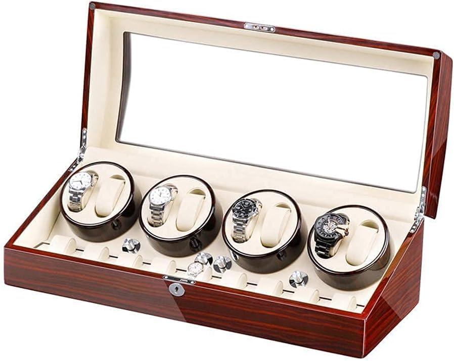FENOKD Automatic Watch Winder Box for 8 Watches + 9 Storage Light Quiet Motor Large Capacity Wood Shell Piano Paint Exterior