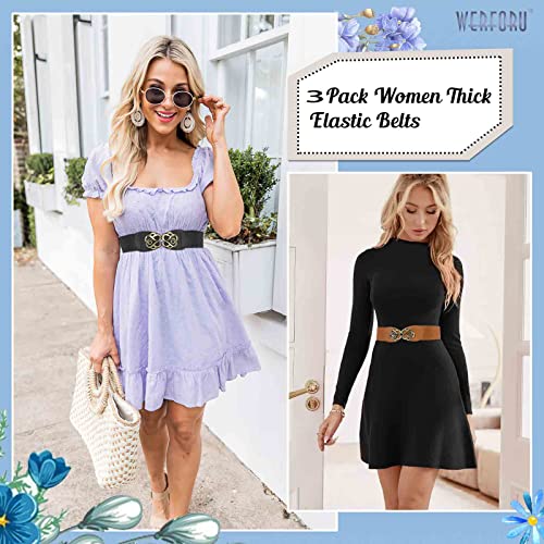 WERFORU 3 Pack Ladies Wide Stretch Belts Vintage Thick Elastic Waist Belts for Dress2