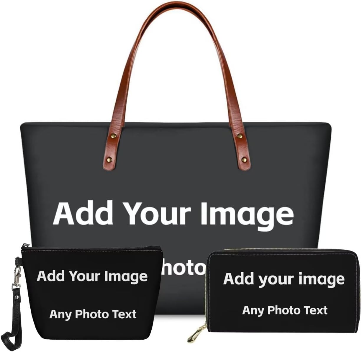 GIFTPUZZ Women Top Handle Bags Handbags with Zipper Leather Wallet Cash Card Phone Holder and Makeup Bag Set 3pcs