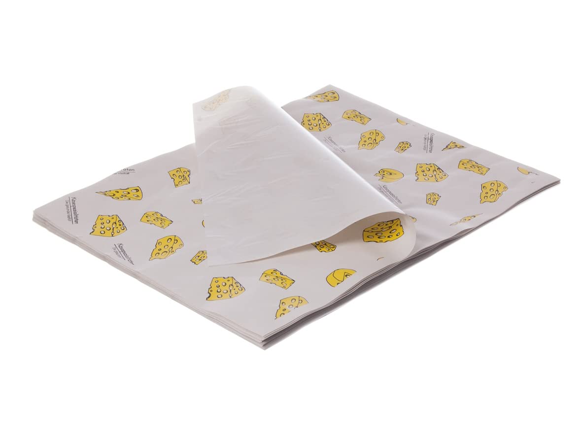 Käse Einschlagpapier Käsepapier Frischhaltepapier mit Käsemotiv 32x40cm Premiumpapier 38g/m² + trennbare 8my Folienlage 12,5kg (ca. 2500 Blatt)
