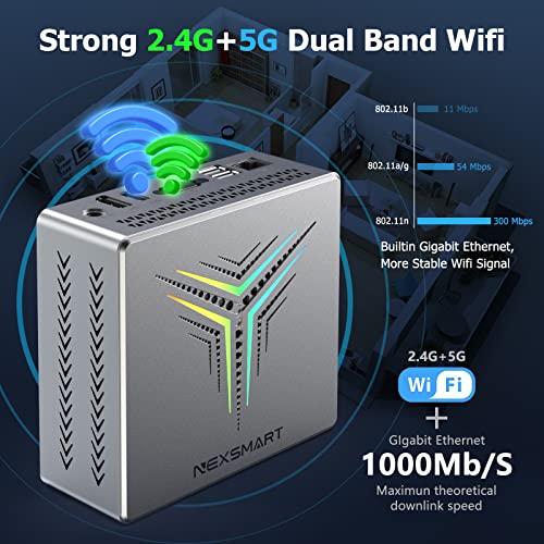 Oasloa Mini Pc Windows 11 N5095 Processor 8Gb Ddr4 128Gb Emmc Computer With Rgb Light, Desktop Pc Has Hdmi Vga Dp Usb Ports, 2.4G/5G Dual Wifi And Bluetooth4.2 #TOP2