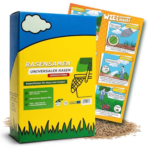 Rasensamen 1 kg Turbo schnellkeimend für 40m² - Universal Grassamen für jeden Garten - Rasensaat für sattgrünen - Samen ideal für Neuansaat und Nachsaat - Robust Gras - Rasen Frühjahr