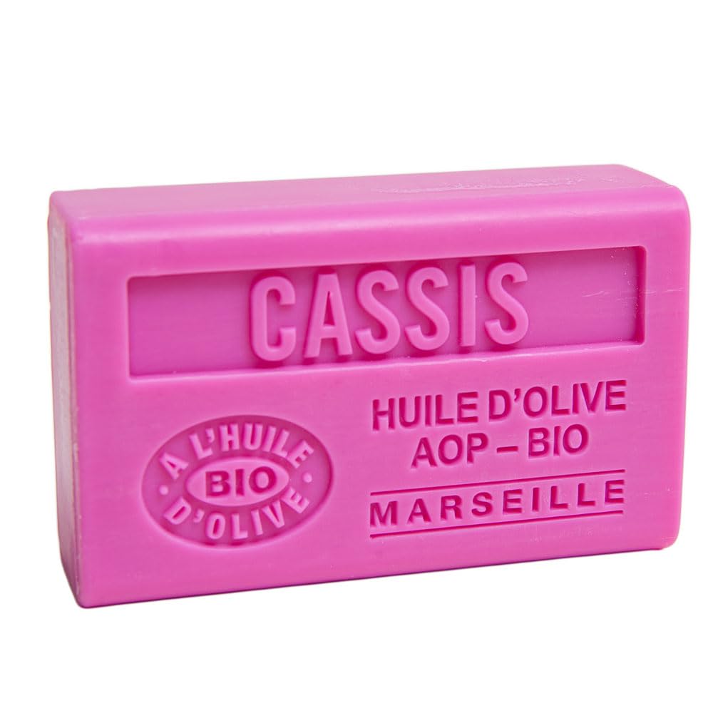 Savon de Marseille - French Soap Made With Pure Organic Olive Oil and Shea Butter - Blackcurrent Fragrance - 125 Gram Bar