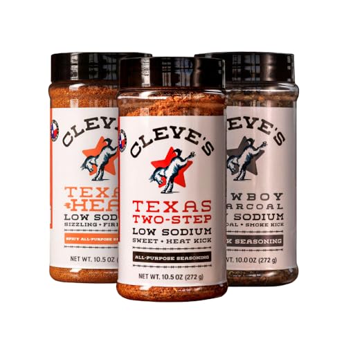 Cleve's Gourmet Seasoning Bundle, Cowboy Heat Trio. Includes Texas Two Step All Purpose Seasoning, Texas Heat Sizzling Fire Kick & Cowboy Charcoal Steak Seasoning, 3-Pack