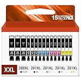 Relcolor 15 Pack 280 281 XXL Ink Cartridges Replacement for Canon PGI 280XXL/281XXL Cartridges 280XL 281XL TR8620a TR8620 TR8520 TR8600 TR7520 TS702a TS9520 TS9521C TS6120 TS6220 TS9120 TS6320 TS8220