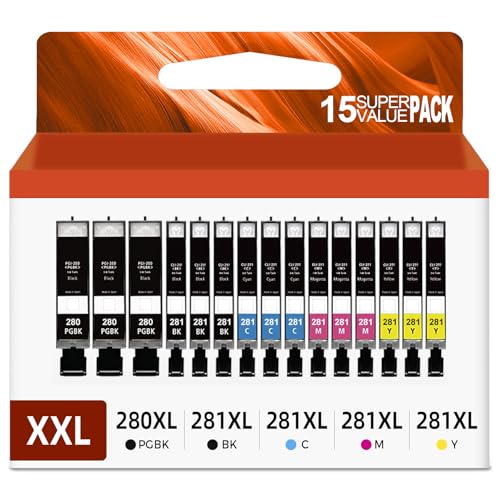 Relcolor 15 Pack 280 281 XXL Ink Cartridges Replacement for Canon PGI...