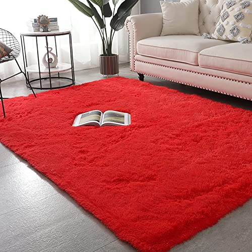 Ultra-saugfähiger rutschfester Kunstfell-Teppich, weicher Schafsfell-Stil, für Wohnzimmer, Schlafzimmer, Badezimmer, Rot, 50 x 120 cm