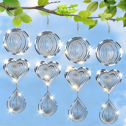 CHONOVO Stainless Steel Reflective Device, Round Bird Devices Set Highly Reflective 3D Wind Spinners Outdoor Garden Decor for Outside Window Roof Yard Orchards 12 Discs 4 Pcs