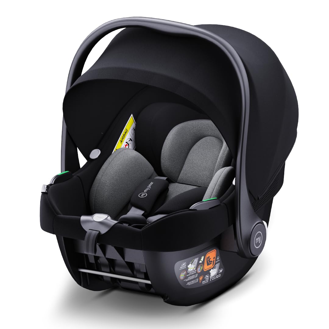 my junior® BEAM i-Size Babyschale, Gruppe 0+ bis 24 Monate, 45-87 cm, max. 13 kg, 6-stufige Kopfstütze, Neugeborenen-Einlage, 5-Punkt-Gurt (Black)
