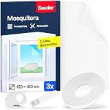 GAUDER Mosquitera para Ventana - Red Anti-Insectos con Cierre de Gancho y Bucle - Protección Adhesiva contra Mosquitos - Malla Autoadhesiva (3 Piezas - 150 x 180 cm - Bianca)
