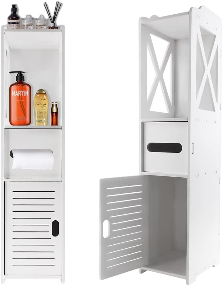 Qimu Bathroom Floor FreeStanding White Slim Bathroom