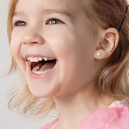 925 Sterling Silver Classic White Freshwater Cultured Pearl Toddler Earrings 3mm, 4mm & 5mm Screw Back Earrings - Simple Freshwater Cultured Pearl Earrings For Young Girls Religious Events3