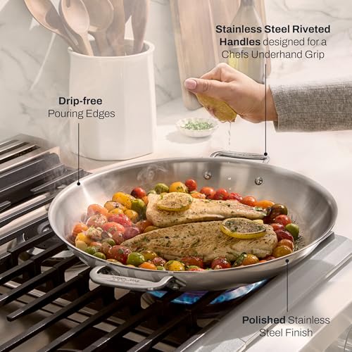 Image of All-Clad D3 Stainless Steel 14 inch Paella Pan- Made in the USA- The Original Bonded Professional Cookware- Oven Safe & Induction Compatible
