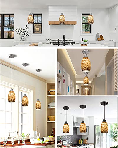 Image of Handcrafted Blown Art Glass Globe Replacement for Pendant lighting fixture handmade Bell Glass Replacement Shade Height 7.48inch Width 4.7inch for Island mini pendant ceiling light (Gold and brown)