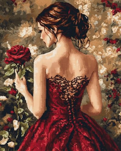 Kit de broderie de perles femme et roses canevas relief haut de gamme
