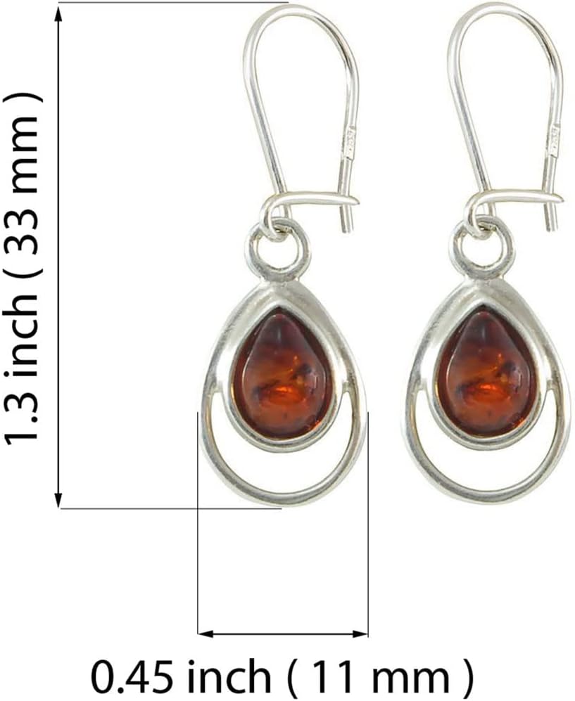 Amber Earrings - Baltic Honey Amber Kidney Hook Dangle Earrings - Sterling Silver Jewelry Collection