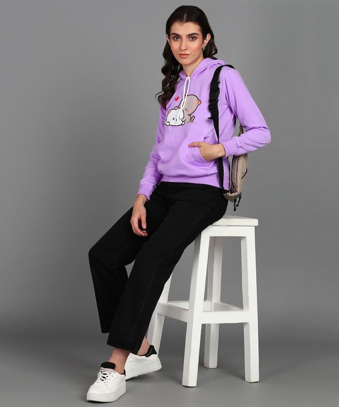 Image of Popster Oversize Regular Fit Hooded Neck Fleece Sweatshirt for Women Lavender Small