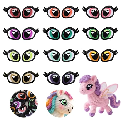 Image of MUCUNNIA 11 Pairs 30mm Embroidered Eyes for Amigurumi, Embroidered Colored Eyes for Crafts, Amigurumi Puppet Teddy Bear Crochet Toy Plush Animal Making