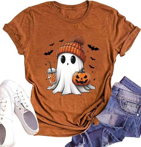 hcihgzr Halloween Shirts for Women Leopard Pumpkin Shirts Cute Fa...