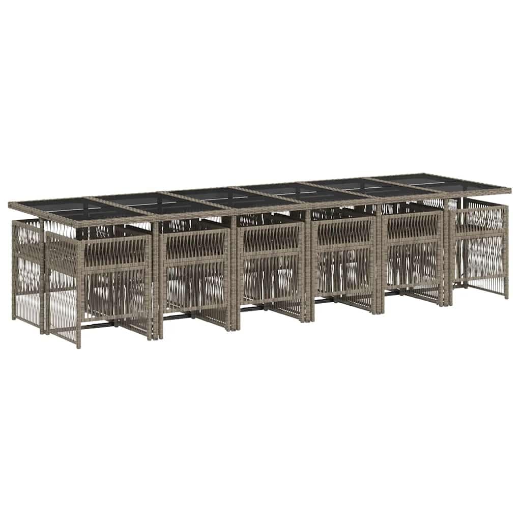 Set Polyrattan 13 Pezzi con Cuscini Grigio